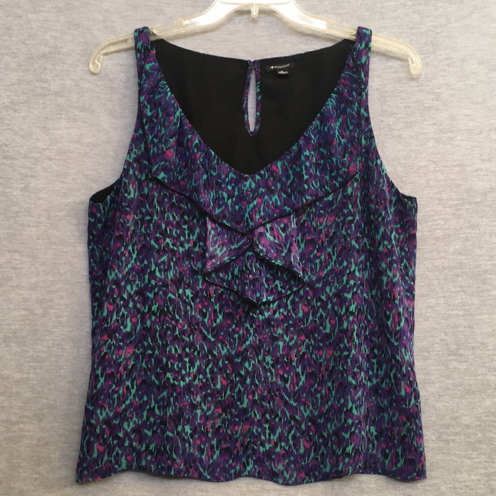 I ❤️ RONSON Cool Spring/Summer Abstract Design Fully Lined Ruffle Fly-Away Top